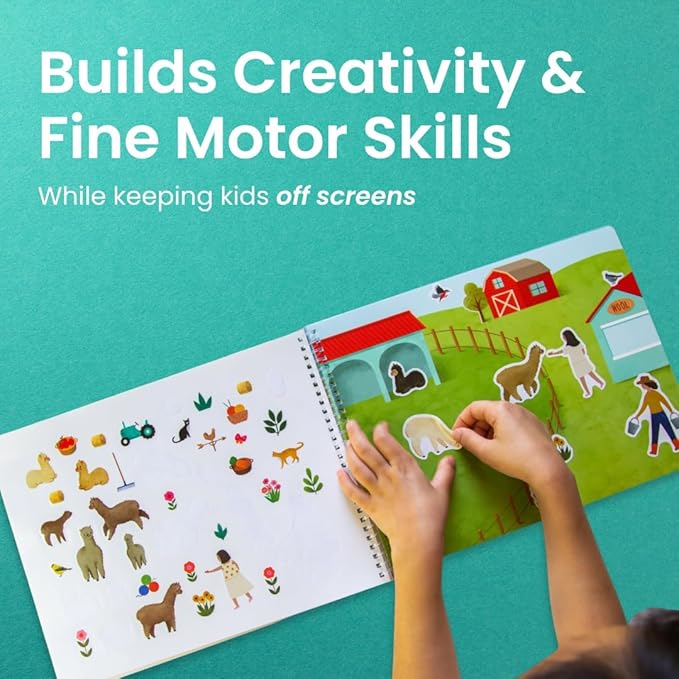 Cupkin Farm Animal Sticker Book Activity for Kids, Toddler Airplane Travel Essentials, 500+ Horse Stickers for Kids + 12 Scenes + 12 Coloring Book Pages, Cow Lover Children's Gift, Crafts Ages 2-8