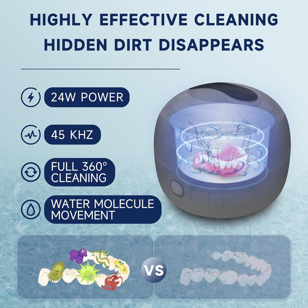 Ultrasonic Retainer Cleaner, 45kHz Retainer Cleaner Machine for Dentures, 4 Mode Dental Cleaning Pod with 200ML Capacity for Retainer Cleaning, Aligner, Mouth Guard, Toothbrush Head, Braces