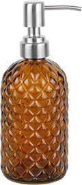 16 oz Diamond Pattern Glass Soap Dispenser, Kitchen and Bathroom Refillable Soap Dispenser with Rust Resistant Stainless Steel Pump for Hand Soap, Lotion Glass Liquid Dispenser(Amber)