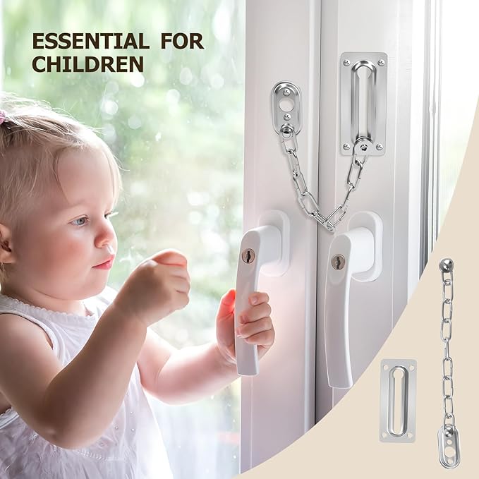 2 Pack Door Chain Lock, Heavy Duty Stainless Steel Locks for Inside Door, Durable and Rust-Proof, Child and Pet Safety Lock for Bedroom, Apartment, Hotel