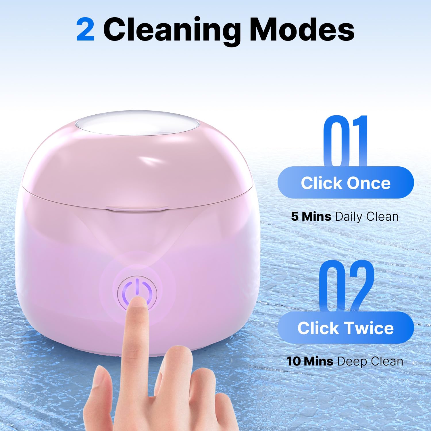 Ultrasonic Retainer Cleaner - UV Dental Cleaning Pod Night Guard Cleaner for Dentures, Aligner, Braces, Toothbrush Heads, Jewelry (Pink)