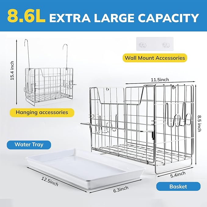 Umimile 304 Stainless Steel Bath Toy Holder - 8.6L Rustproof Baby Bathtub Toy Storage with Quick-Dry Drain Holes, Mold Resistant Design for Toys/Shampoo, 3-Way Mount (Wall, Hanging, Stand)