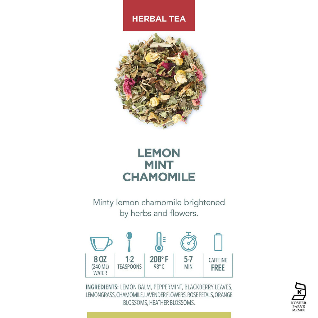 Teabloom Lemon Mint Chamomile Pyramid Tea Presentation Box, 12 Herbal Tea Blends, Whole-Leaf Pyramid Tea Sachets