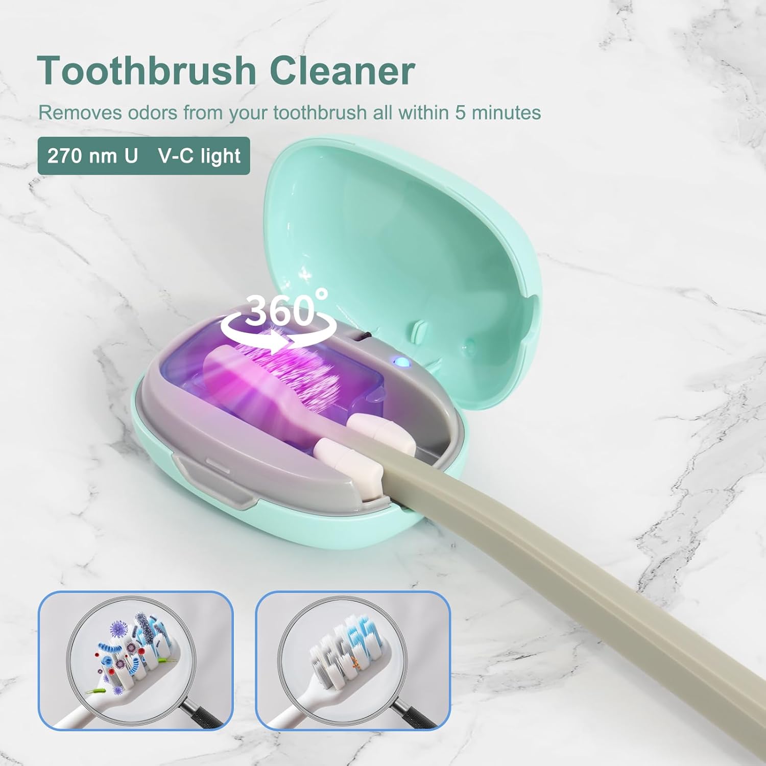 Toothbrush Holder, Toothbrush Cleaner Case, Portable USB Charging Toothbrush Cover with U V-C Light, Travel Toothbrush Holder (Green)