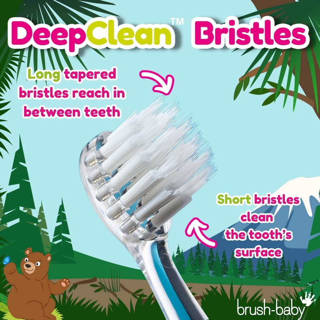brush-baby - Kids Rechargeable Electric Toothbrush, 0-10 Years - WildOnes, Bear Design with Flashing Lights - DeepClean Bristles for Superior Clean - 2X Replacement Heads, 1x USB Cable
