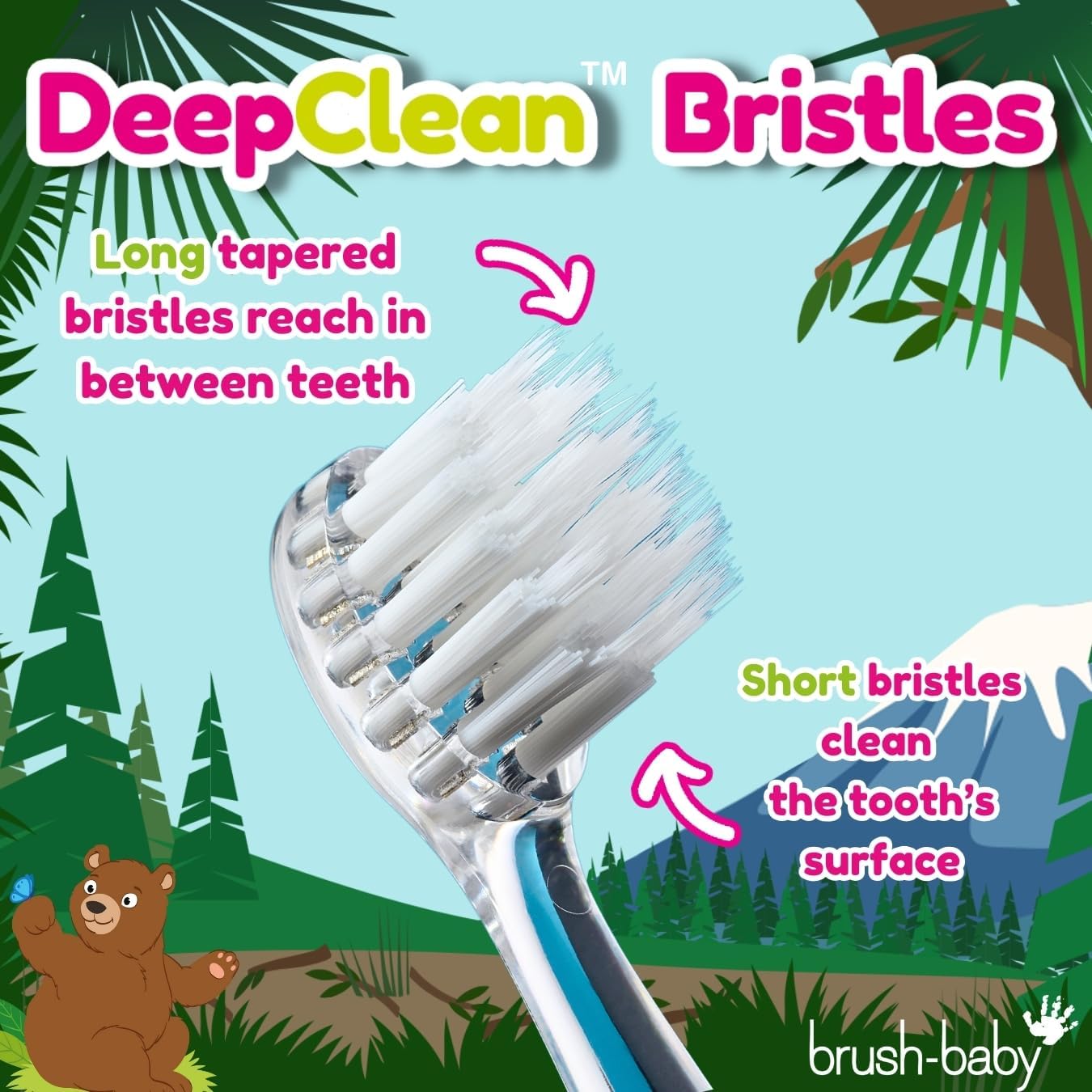 brush-baby - Kids Rechargeable Electric Toothbrush, 0-10 Years - WildOnes, Bear Design with Flashing Lights - DeepClean Bristles for Superior Clean - 2X Replacement Heads, 1x USB Cable