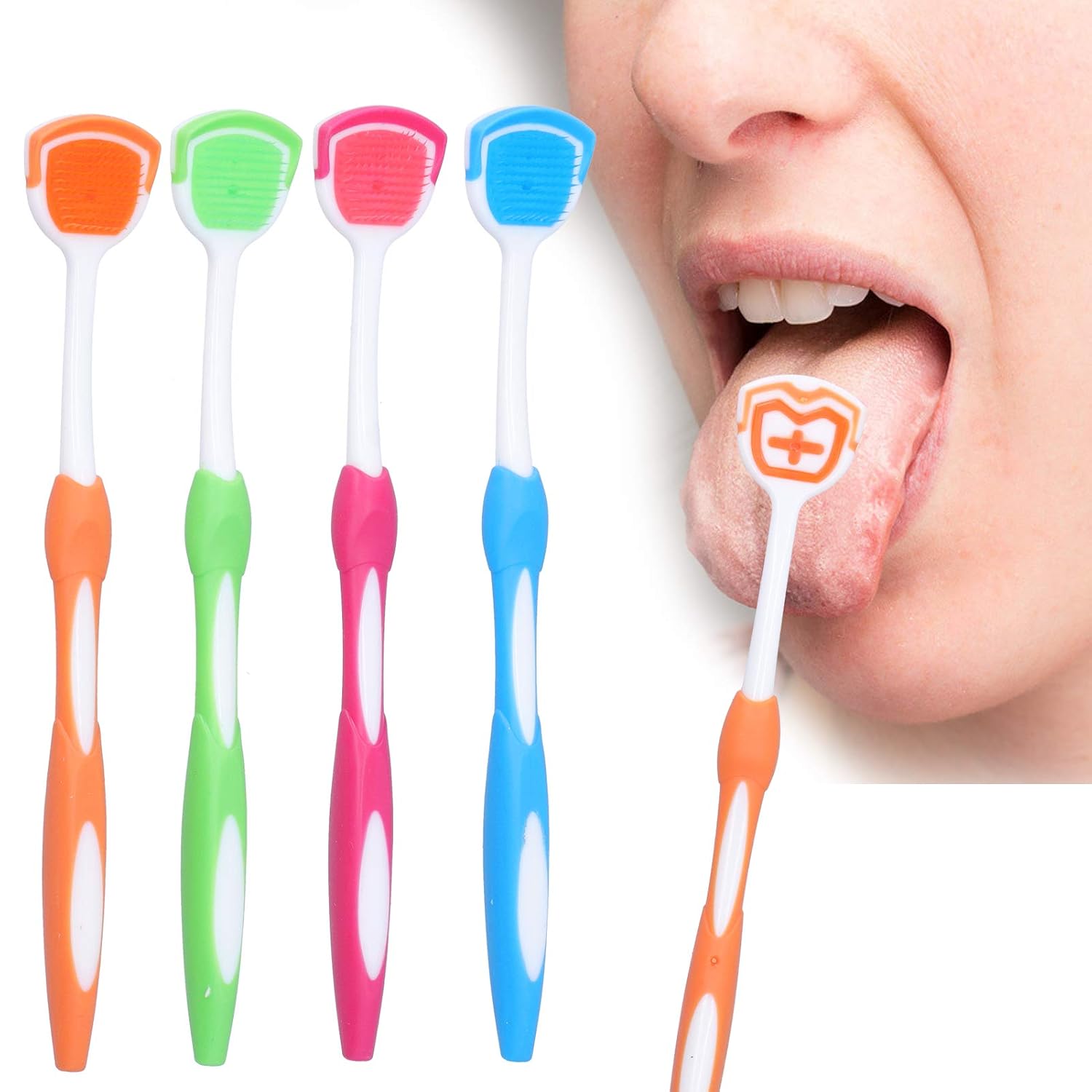 ZJchao 4Pcs/Set Tongue Scraper, Tongue Cleaning Brush Care, Plastic Travel Portable Freshen Tongue Brush Cleaner for Oral Care