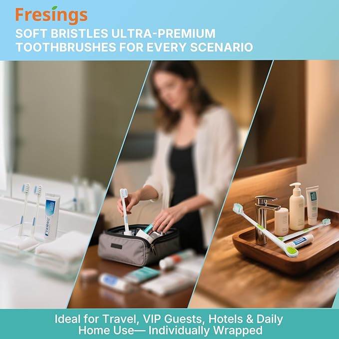 Ultra Soft Toothbrush Family Pack, 25 Pack for Adults & Kids – Sensitive Gums Care with 2-in-1 Tongue Scraper, Individually Wrapped for Travel & Home Use