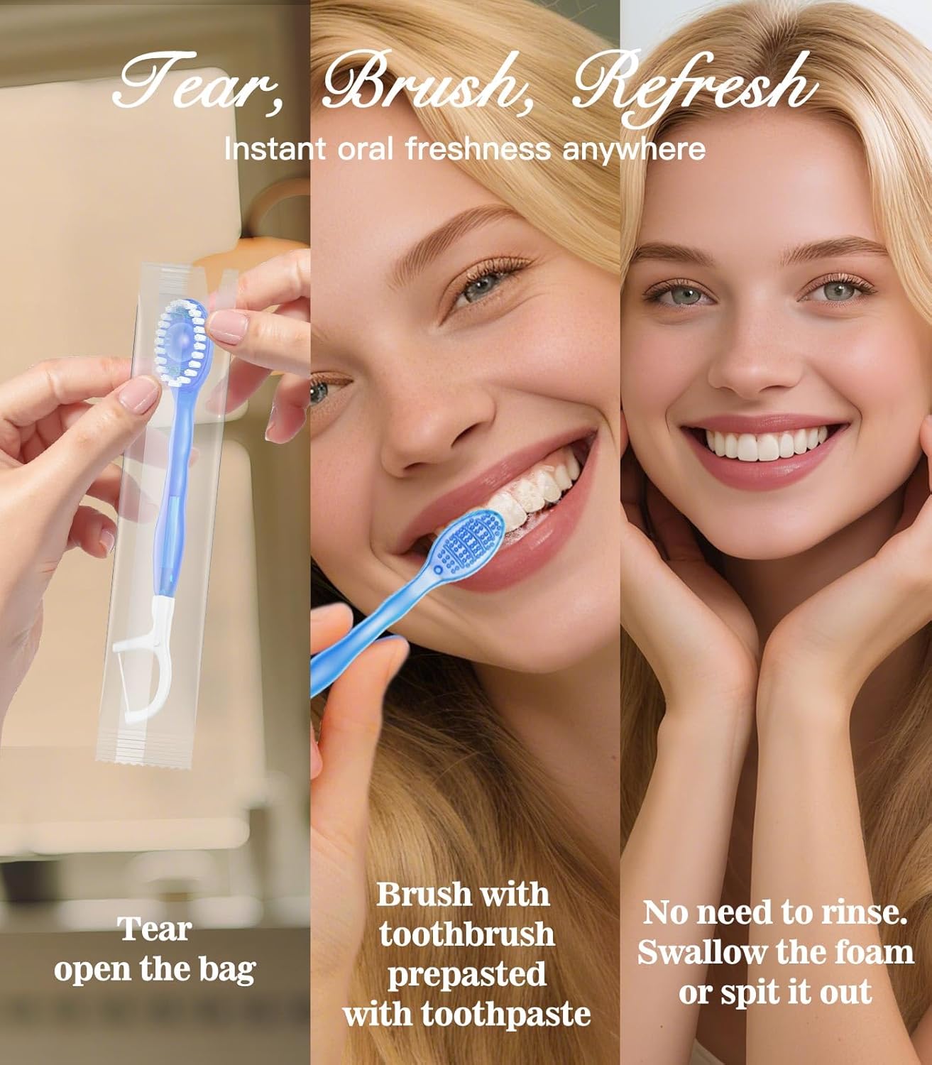 24 Pack 5 in 1 Disposable Mini Toothbrushes with Toothpaste, Floss, Pick & Tongue Scraper, Individually Wrapped, Portable Toothbrush Travel Set for Kids Adults, Mint Flavor