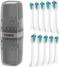 TAWEE Electric Toothbrush Replacement Heads Compatible with Philips Sonicare Click-On Handles Medium Soft End-Rounded Bristles for Plaque Control Travel case10 Pack