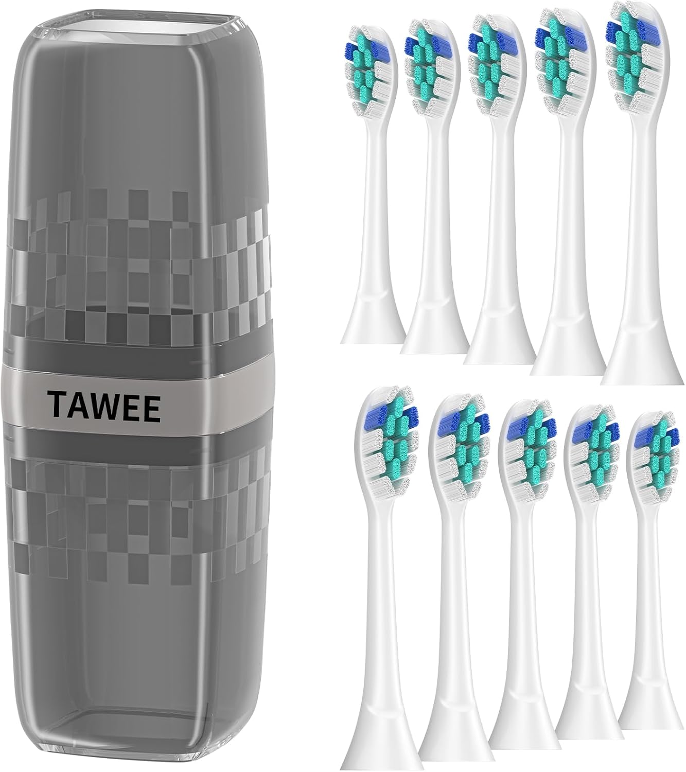 TAWEE Electric Toothbrush Replacement Heads Compatible with Philips Sonicare Click-On Handles Medium Soft End-Rounded Bristles for Plaque Control Travel case10 Pack