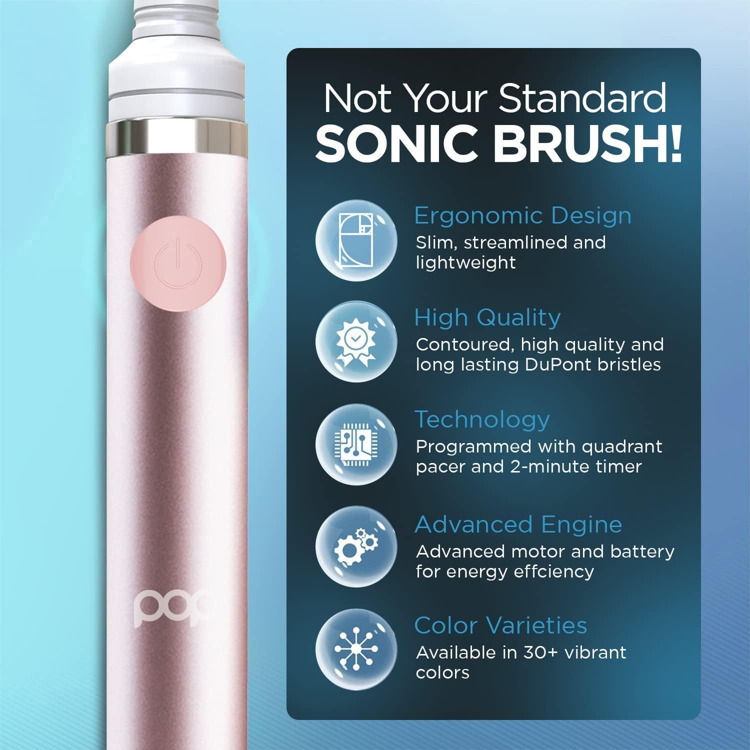 2-Pack Pop Sonic Electric Toothbrush (Metallic Rose) - Travel Toothbrushes w/AAA Battery | Kids Electric Toothbrushes with 2 Speed & 15,000-30,000 Strokes/Minute, Dupont Nylon Bristles