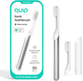 Quip Metal Sonic Electric Toothbrush for Adults - Time Travel & Soft Bristles with Travel Case & Replacement Brush Head - 3 Month Battery Life - Silver