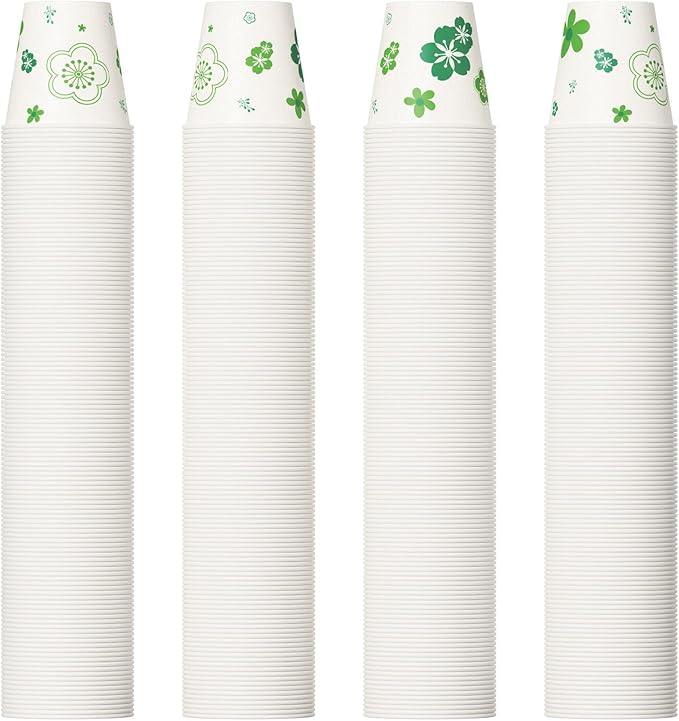[600 Pack] Paper Cups, 3oz Disposable Bathroom Cups, Mouthwash Cups, Cold Disposable Drinking Cup for Party, Picnic, BBQ, Travel, and Event, Green Floral