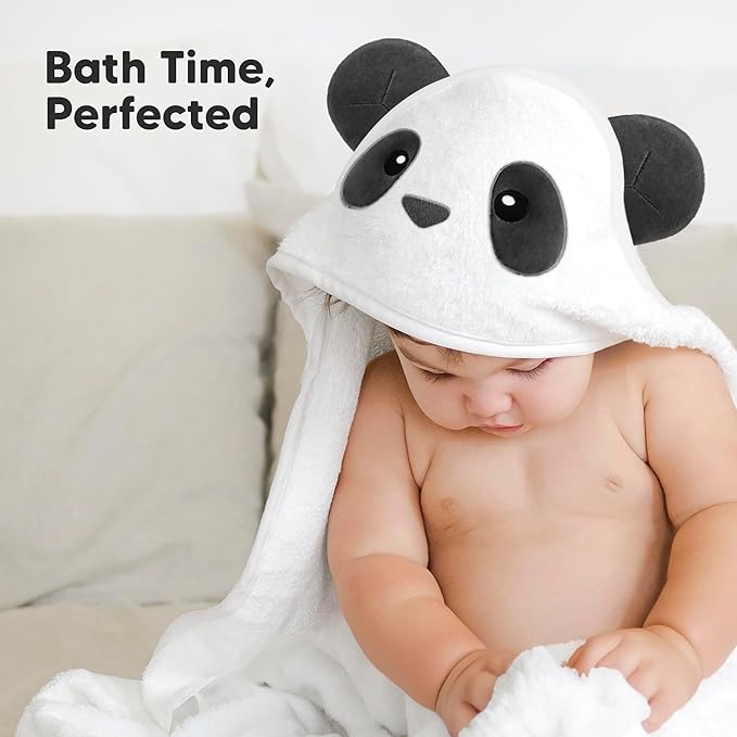 KeaBabies Hooded Baby Towel for Newborn - Viscose Derived from Bamboo Large Baby Bath Towels with Hood for Boys, Girls, Toddler, Extra Absorbent & Soft Newborn Bath Essentials (Panda, Regular)