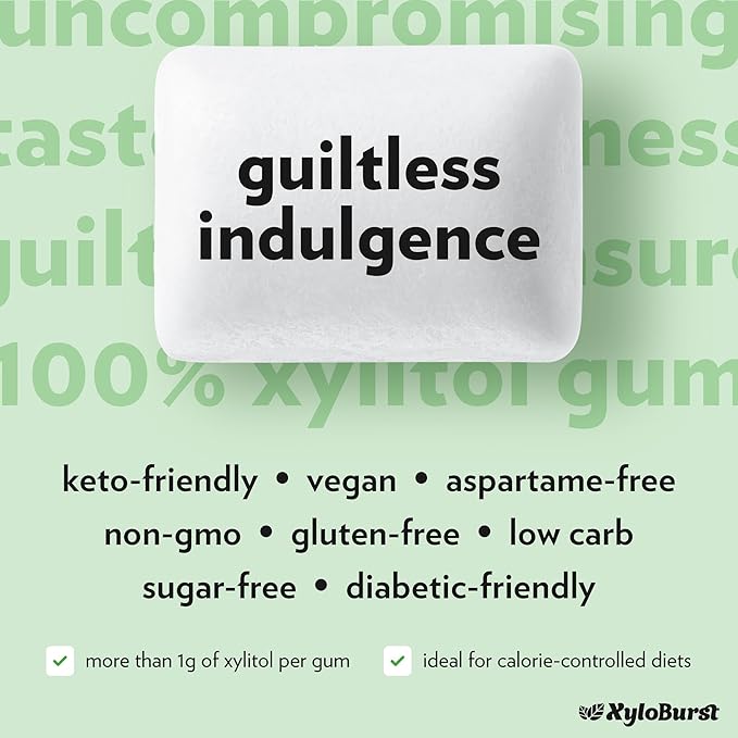 XyloBurst Gum | Xylitol Chewing Gum | Sugar Free, Gluten Free, Keto Friendly | Aspartame Free Gum For Oral Health | Spearmint | 500-Count Bag