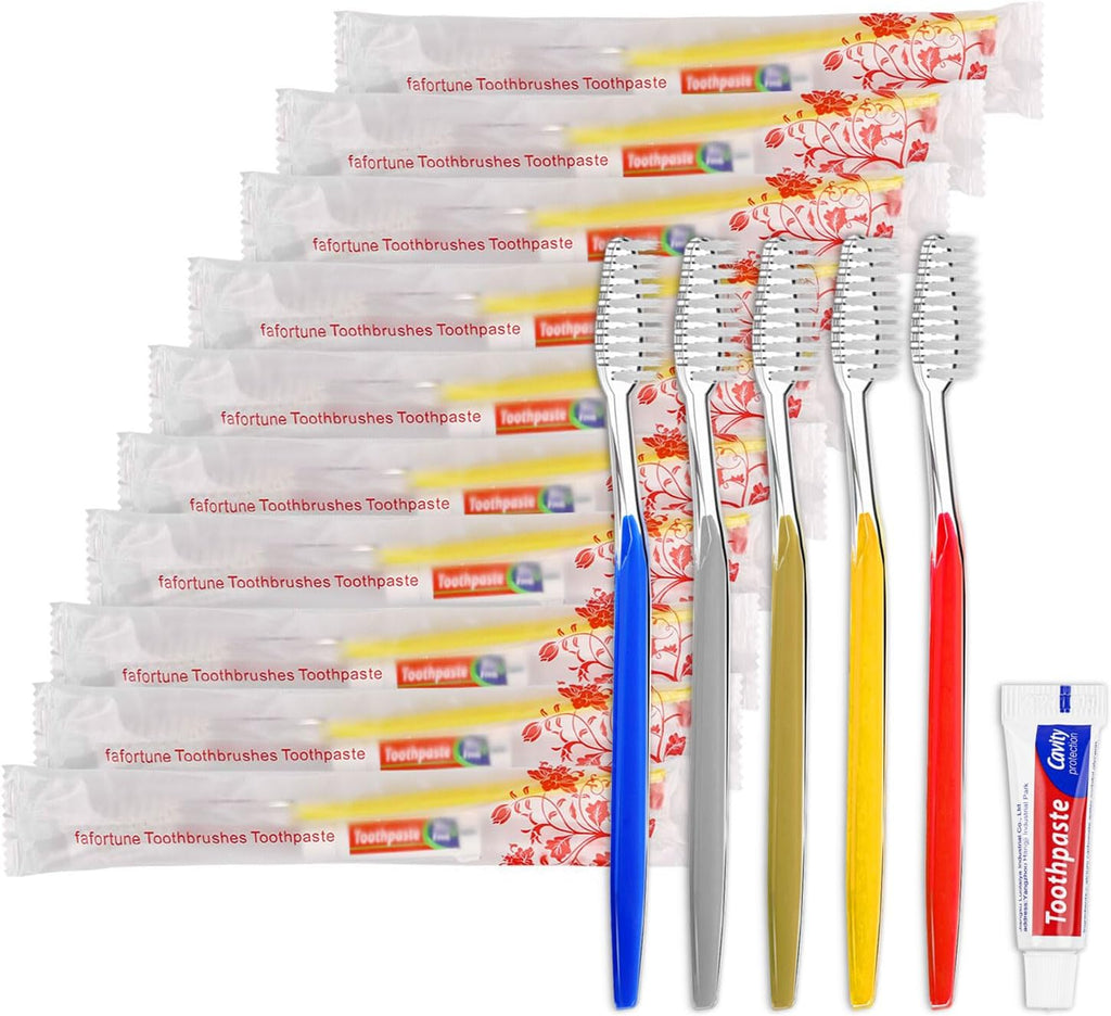 100pcs Disposable Toothbrushes with Toothpaste (5 Colors)