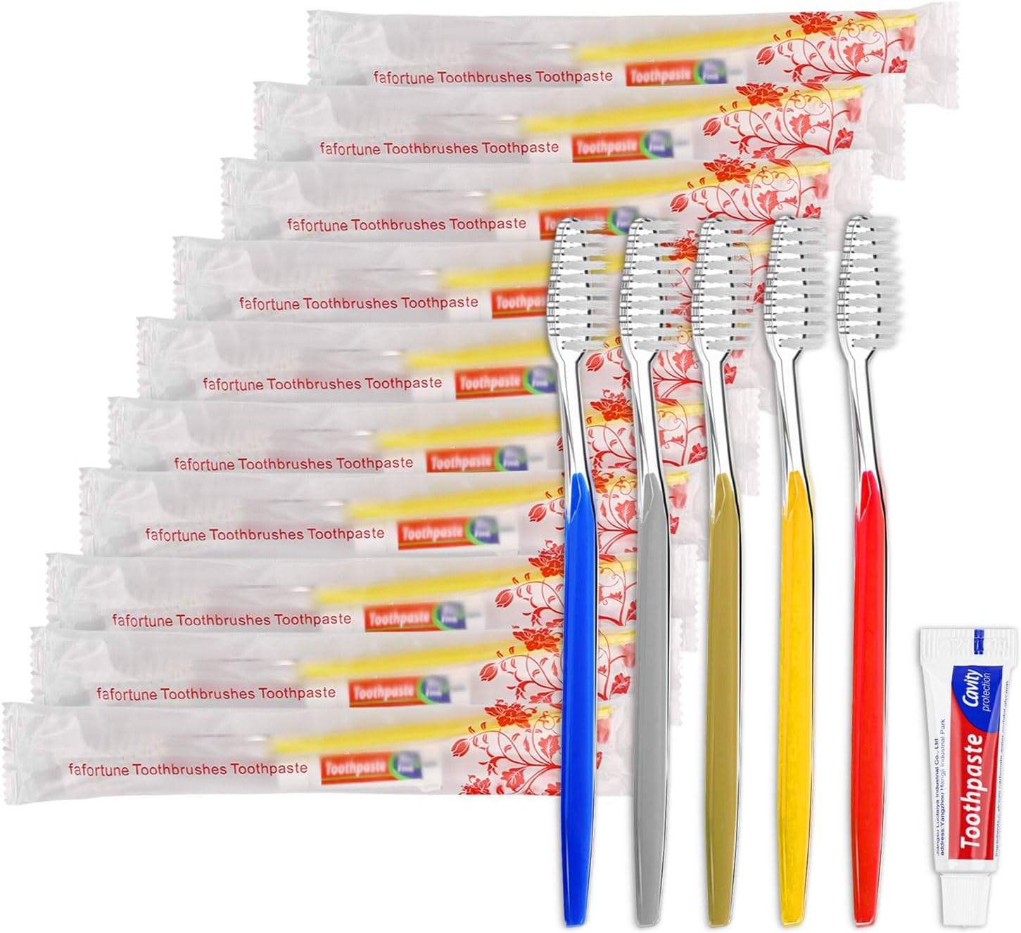 100pcs Disposable Toothbrushes with Toothpaste (5 Colors)