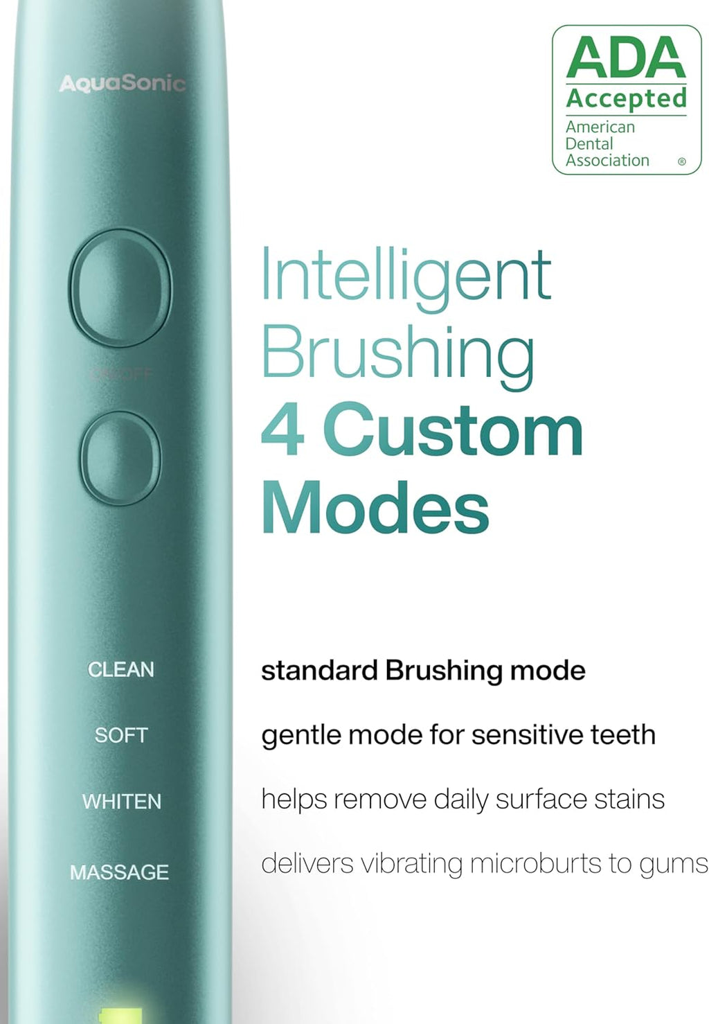 Aquasonic Vibe Series Ultra-Whitening Toothbrush – ADA Accepted Power Toothbrush - 8 Brush Heads & Travel Case – 40,000 VPM Motor & Wireless Charging - 4 Modes w Smart Timer – Mint Green Metallic