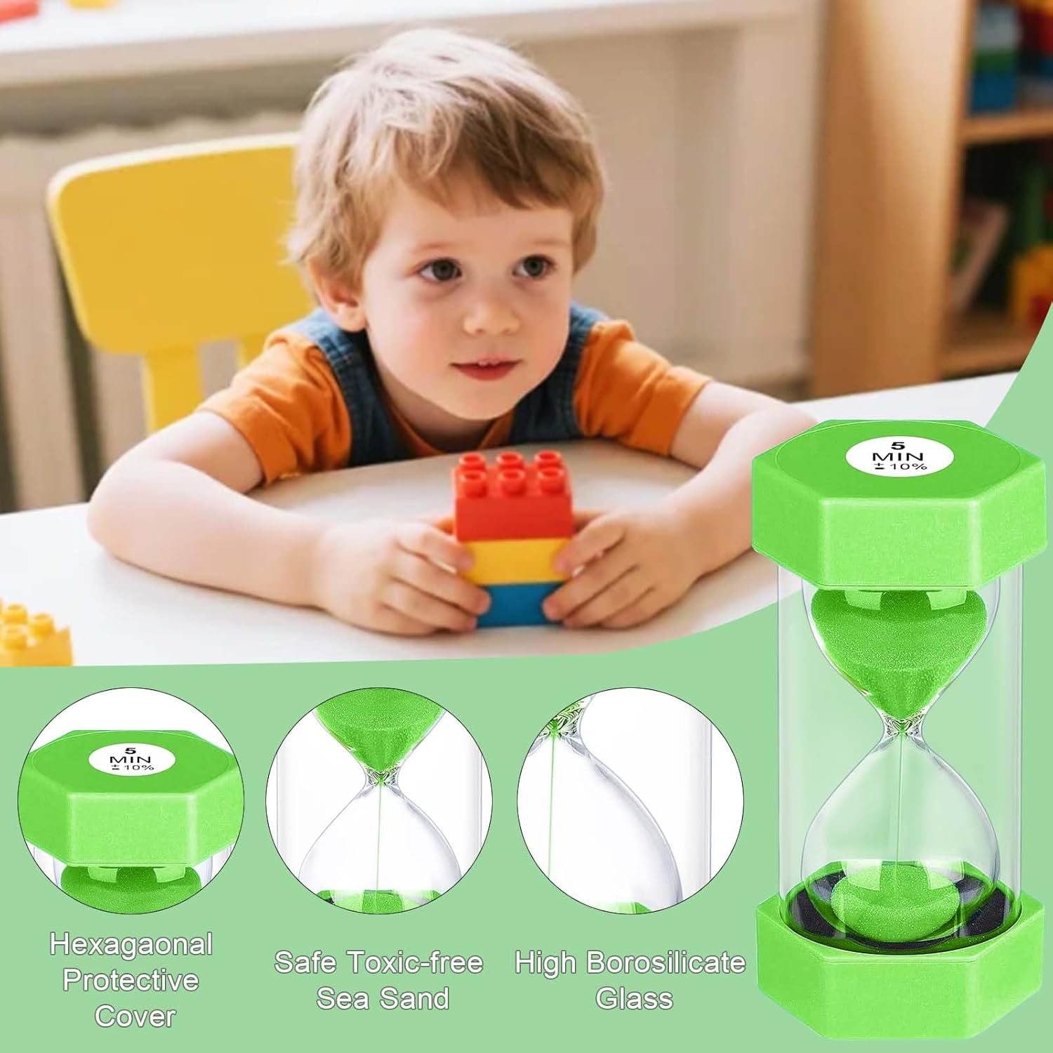 25 Minute Hourglass Sand Timer, Plastic Sandglass Watch Timer, Unbreakable Green Sand Clock Hour Glass 25 Min for Classroom, Games (Green)