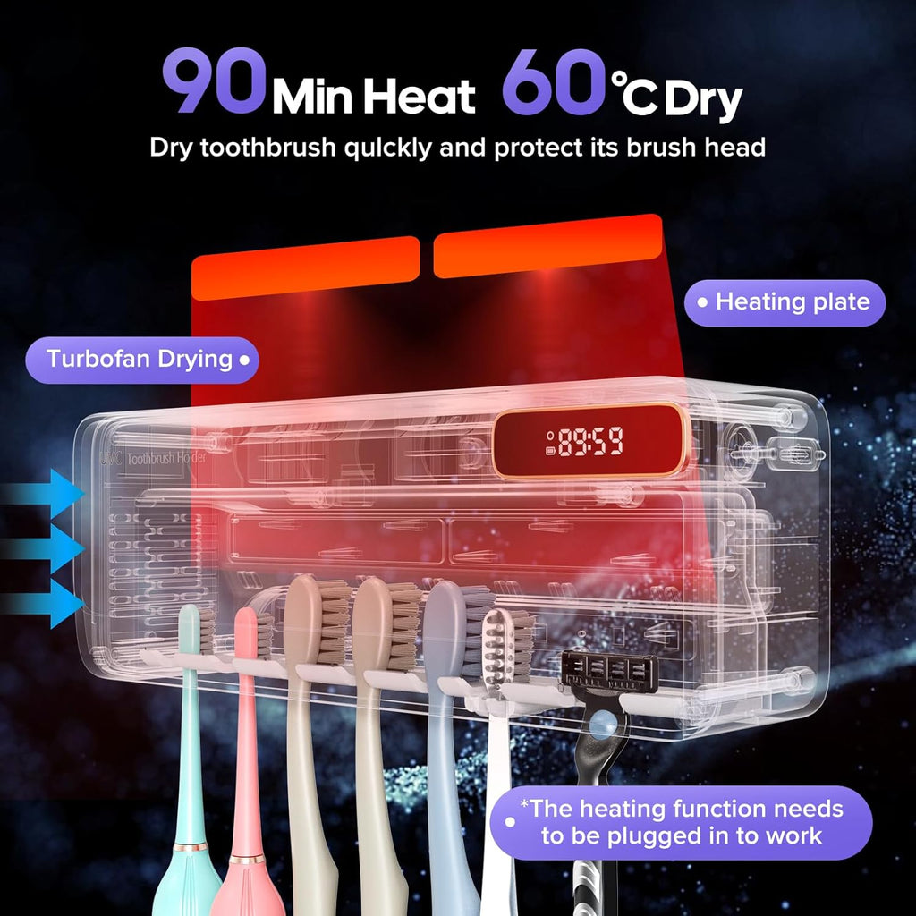 Toothbrush Holders Wall Mounted 7 Slots Tooth Brush Holder for Bathroom Rechargeable Electric Toothbrush Holder Set Storager with Fan Drying Heating (White1)