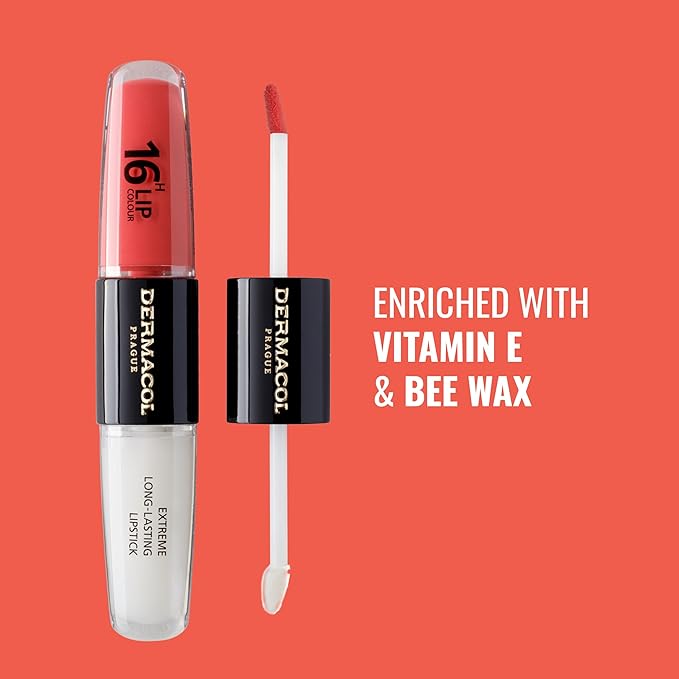 Dermacol NEW 16-Hour Lip Colour, Highly Pigmented Glossy Lip Stain, Two-Phase Lip Plumper Gloss, Kissproof Lip Makeup Products with Matte and Glitter Finish, n. 26