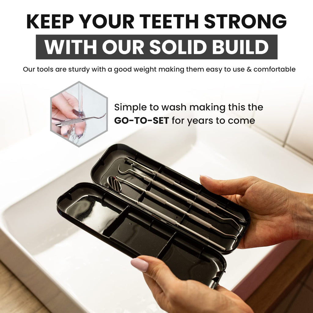 Dental Duty Dental Tools, Dental Pick for Teeth Cleaning Tools – Plaque Remover for Teeth with Teeth Cleaning Kit - Stainless Steel Dental Mirror for Teeth, Scraper and Scaler, (Black)