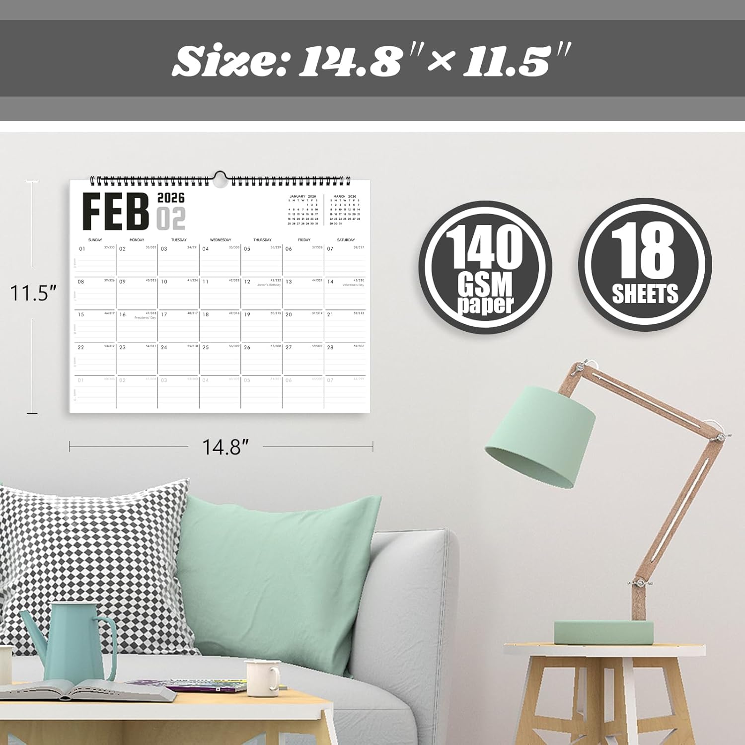 2026 Calendar, Wall Calendar 2026-2027, 18 Month Calendar January 2026 - June 2027, 14.8" X 11.5", Calendar with Twin-Wire Binding, Hanging Hook and Julian Dates (White Style)
