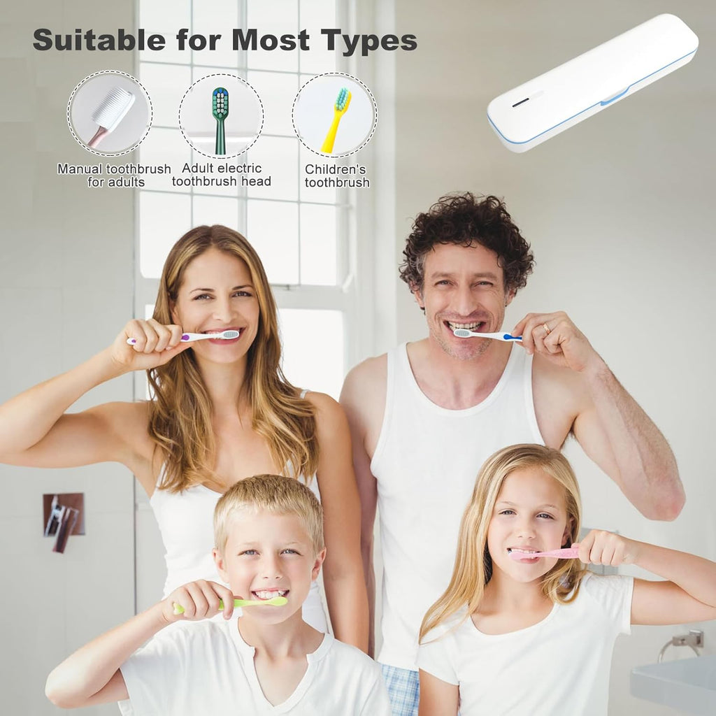 UV Toothbrush Sanitizer and Holder, Portable Travel Case and Cover, Toothbrush Cleaner Powered by AA Battery or USB-C, Fits Most Brushes