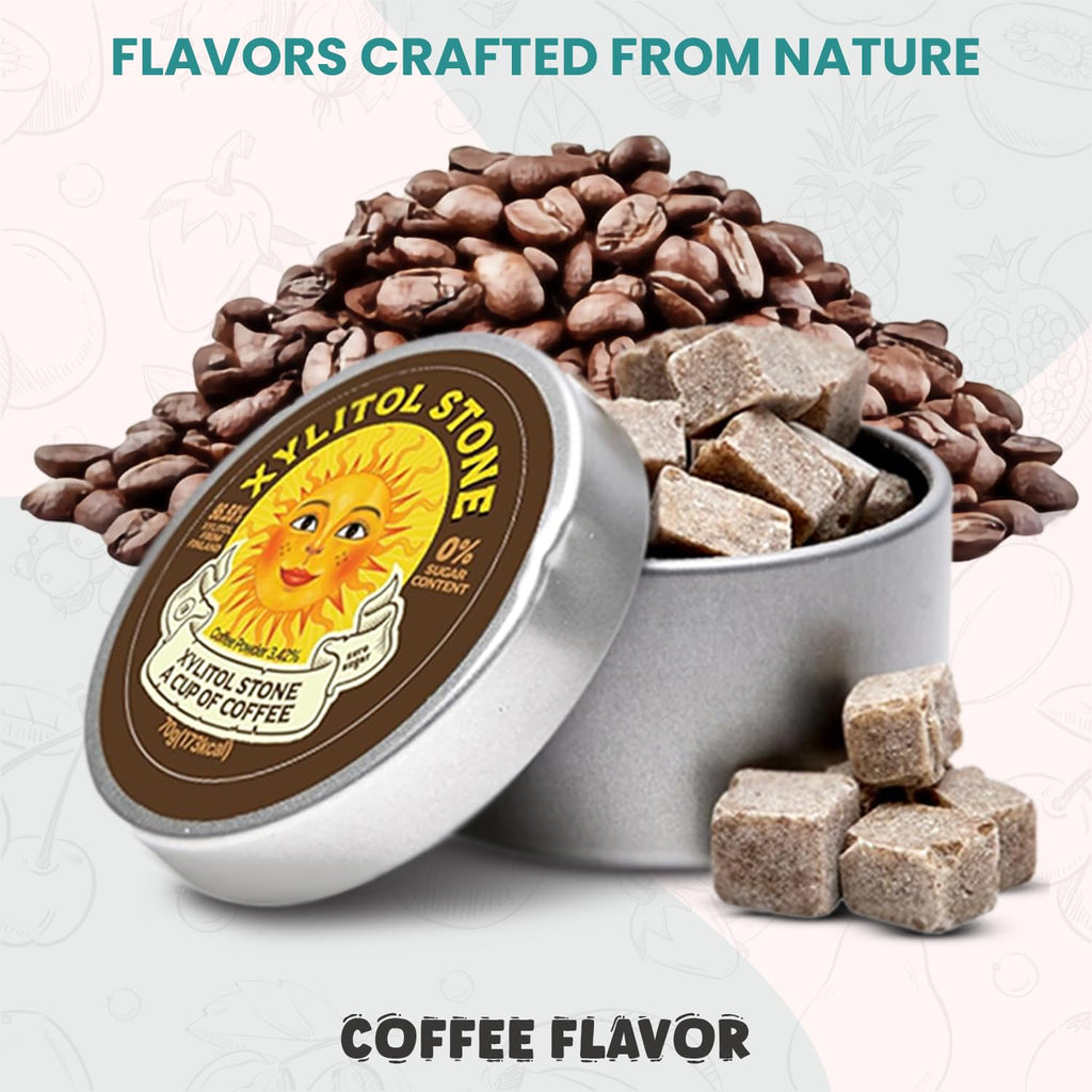 Xylitol Stone Sugar Free Candy - Vegan & Keto Friendly Unique Hard Candy Sugar-Free - 100% Natural Flavor Candies - Gluten Free & Non-GMO Breath Freshener Low Calorie Mints - Coffee (Pack of 1)