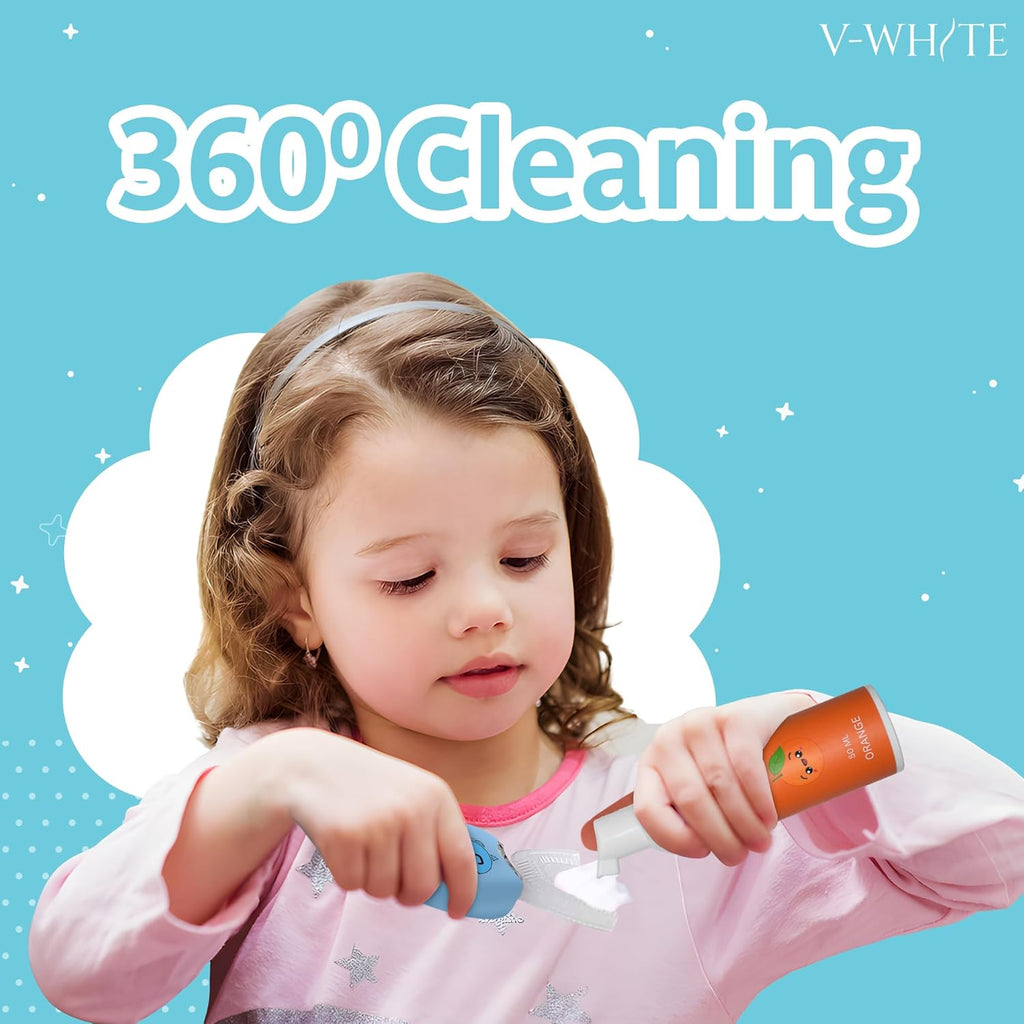 V-White Foam Teeth Whitening Toothpaste - Organic Toothpaste Fluoride Free, Alcohol Free, pH Balanced - Deep Cleansing, Stain Removal, Travel Friendly, for Kids & Adults (Large, Orange)