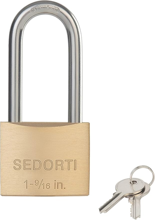Weatherproof Padlock with Stainless Steel 304 Long Shackle and Solid Brass Body, 1-9/16 in. Wide, 4 Padlocks Keyed Alike, Marine Grade Rustproof Lock for Outdoors Use YNBSP440