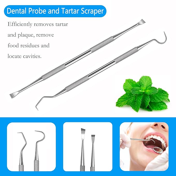 Dental Tools, Professional Plaque Remover Teeth Cleaning Tool Kit, Stainless Steel Dental Pick Tartar Scraper Tooth Cleaner, Oral Care Hygiene Set for Dentist Personal Pets with Storage Box