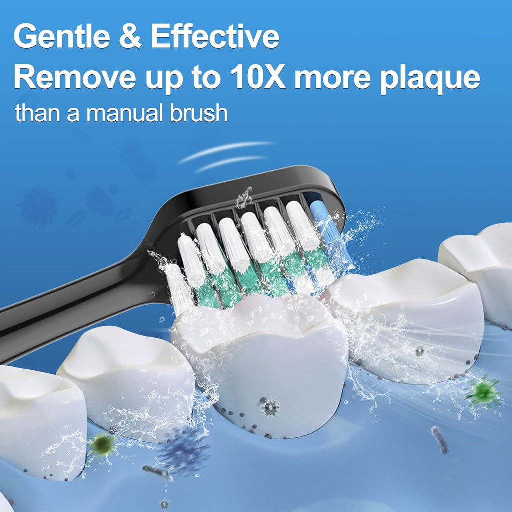 Replacement Toothbrush Heads for Waterpik Complete Care 5.0/9.0, and Compatible with AquaSonic Duo and Home Dental Center Electric Toothbruh, 10 Count(Pack of 1), Black