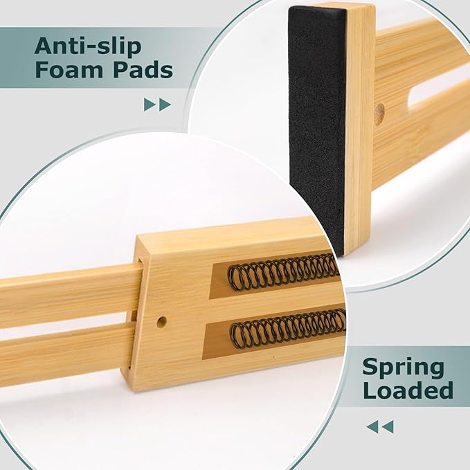 Lzerking Drawer Divider 4 Pack, Kitchen Bamboo Drawer Organizers, 17-22" Adjustable Wood Dividers for Clothes, Spring Loaded, Works in Kitchen, Dresser, Bathroom and Bedroom