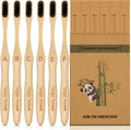 Virgin Forest Bamboo Toothbrush, Biodegradable Bamboo Charcoal Toothbrushes, Natural Eco Friendly Wooden Toothbrush 6-Pack