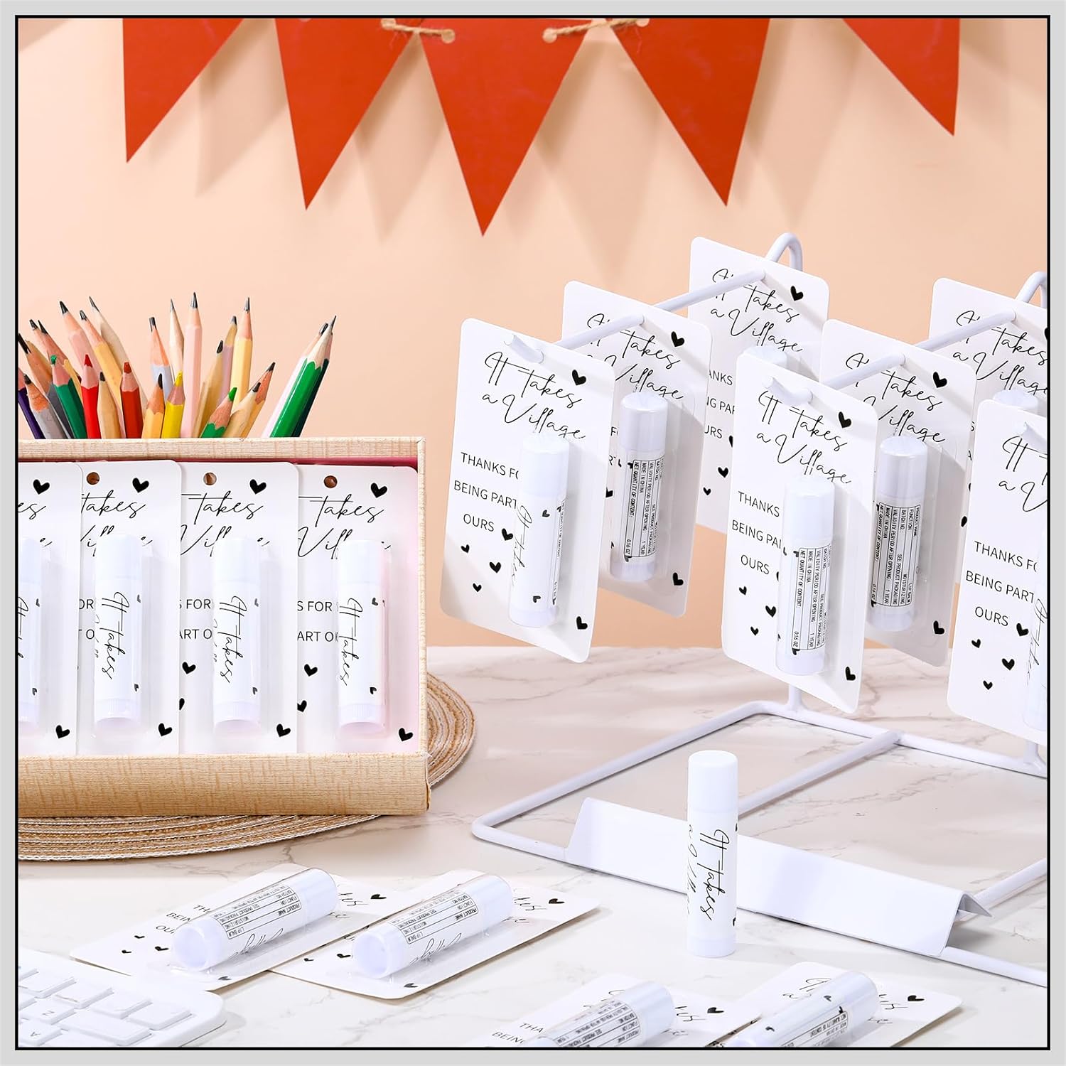 30 Pack Christmas Employee Appreciation Gift Lip Balms Bulk Staff Teacher Team Volunteer Thank You Gift Thanksgiving Christmas Appreciation Party Favor for Women Men(It Takes A Village,White)