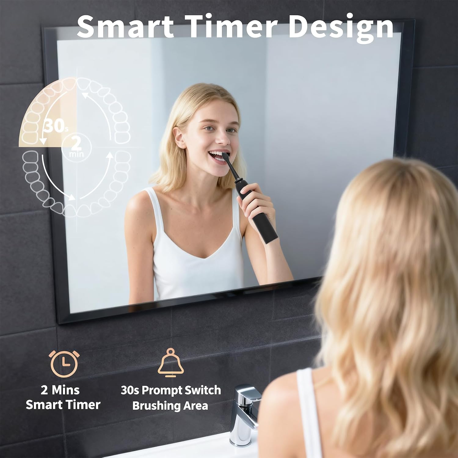 Rooman Oscillation&Vibration Sonic Electric Toothbrush for Adults, with 5 Brush Heads for Travel & Teeth Care, 20000 VPM, 3 Cleaning Modes, 2-Minute Timer, IPX7 Waterproof (Black)