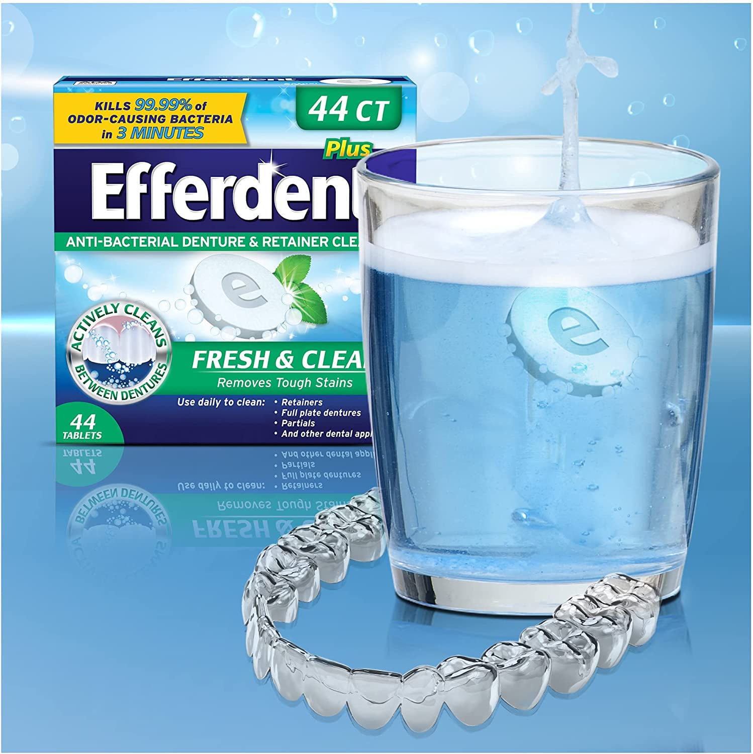 Efferdent Retainer Cleaning Tablets, Denture Cleaning Tablets for Dental Appliances, Minty Fresh & Clean, 44 Count (Pack of 5)