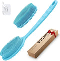 Silicone Back Scrubber for Shower, Gentle Exfoliating Body Scrubber & Back Washer with Handle, Silicone Loofah with Two Dual-Side & Replaceable Brush Heads(Blue-Two Heads)