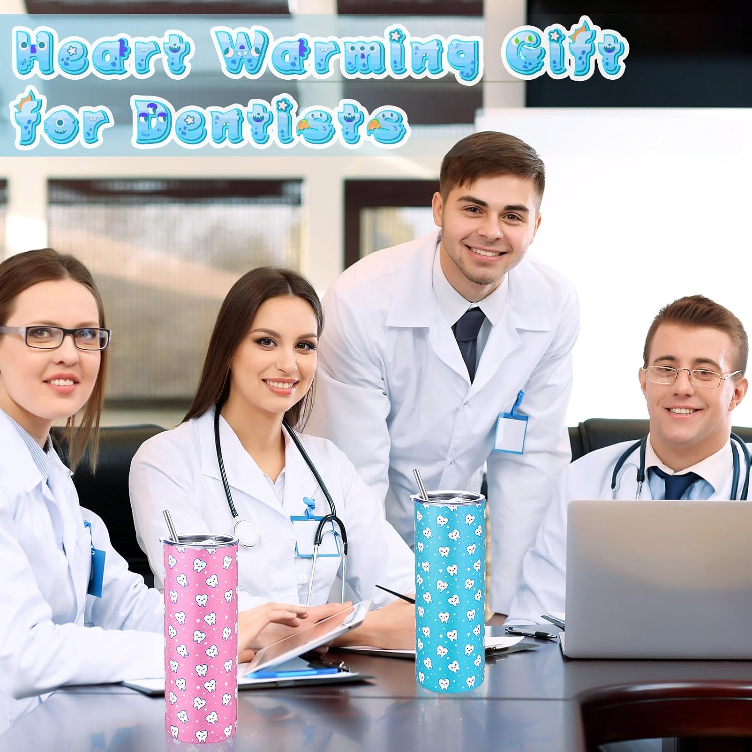 Umigy 2 Pcs Dental Assistant Gifts Teeth Dentist 20 oz Stainless Steel Tumblers Hygiene Student Coffee Mugs with Straws and Lids for Hygienist Dental Students Graduation Birthday Gift