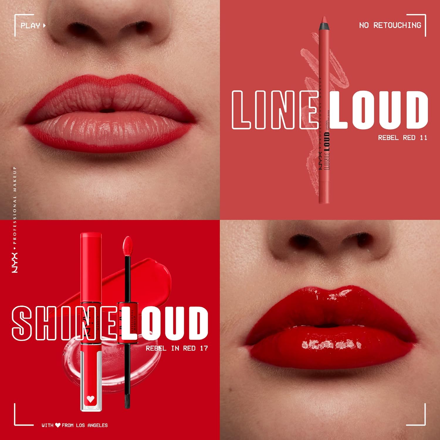 NYX PROFESSIONAL MAKEUP Line Loud Lip Liner, Longwear and Pigmented Lip Pencil with Jojoba Oil & Vitamin E - Rebel Red (Warm Red)