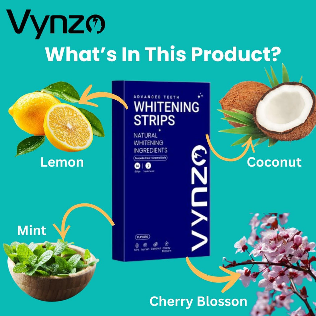 Natural Teeth Whitening Strips -7 Treatments, White Strips Peroxide-Free, Enamel Safe & Gentle for Sensitive Teeth, Removes Deep Stains Mint, Lemon & Cherry Blossom Flavors - Fast Results