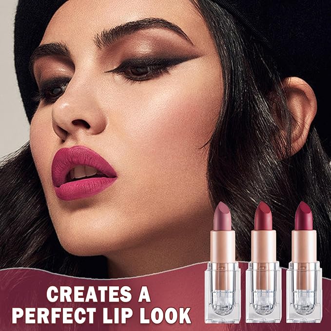 3PCS Matte Nude Lipstick Set Velvet Lip Gloss Non-Fading Non-Sticky Cup Nude Lipstick Matte Lip Stain Long Lasting Waterproof Lipstick for Women Girls Daily Lip Makeup - Set C
