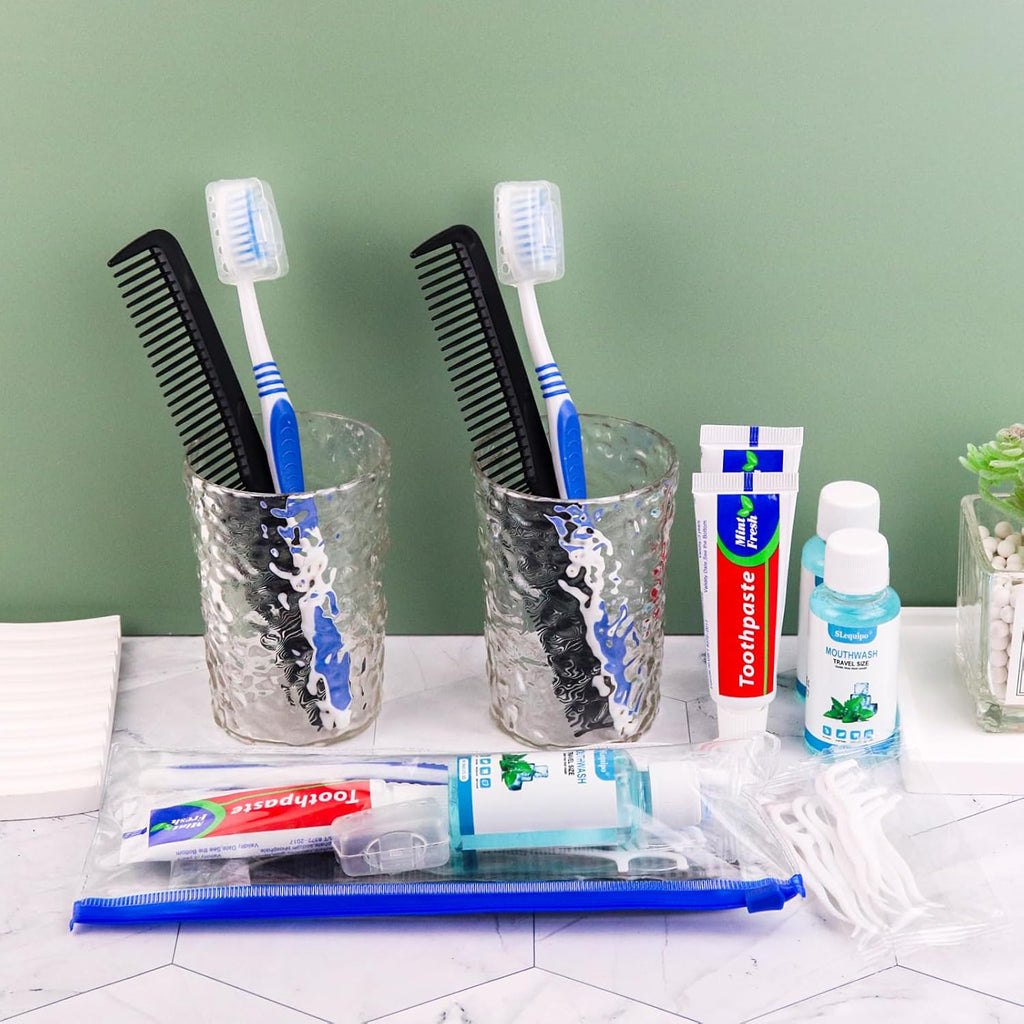 10 Set Travel Toothbrush Kit Bulk,Disposable Toothbrush with Toothpaste Set with Mouthwash,Toothpaste,Cover,Comb,Zip Bag,Floss Picks,Toothbrushes Set for Homeless,Travel