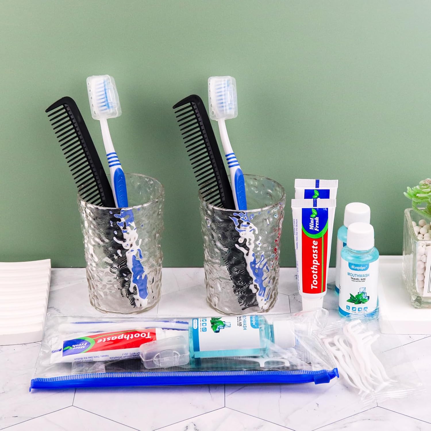 10 Set Travel Toothbrush Kit Bulk,Disposable Toothbrush with Toothpaste Set with Mouthwash,Toothpaste,Cover,Comb,Zip Bag,Floss Picks,Toothbrushes Set for Homeless,Travel