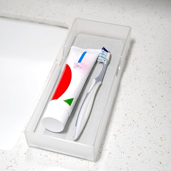 Electric Toothbrush Holder with Diatomite Drying Stone, Bathroom Drawer Organizer with Drainage Hole for Toothbrush Tray, Acrylic Drawer Organizer Bins for Toothbrush, Toothpaste (Frosted Large)