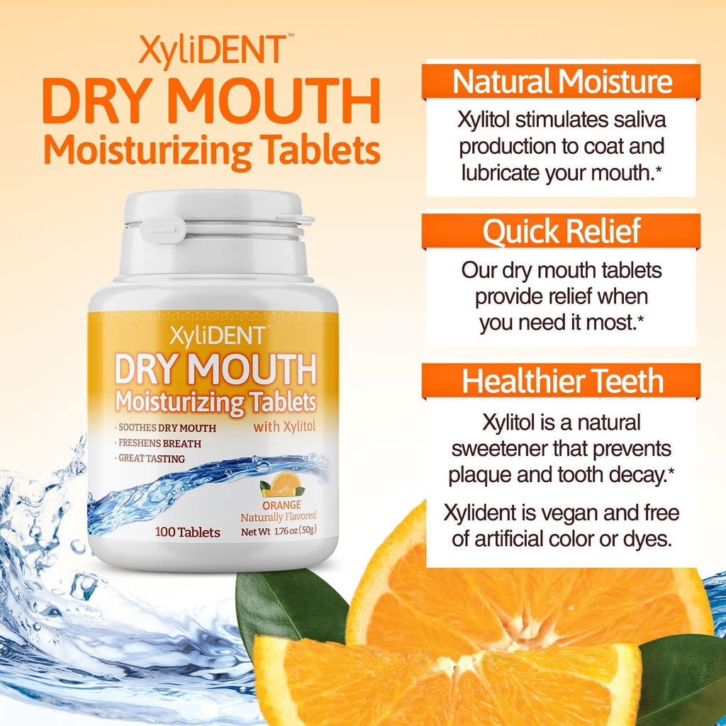 Nature's Stance XyliDENT Xylitol Tablets for Dry Mouth Relief - Stimulates Saliva, Freshens Breath, Reduces Acid Production, Fast Acting Relief, 100 Count (Orange)