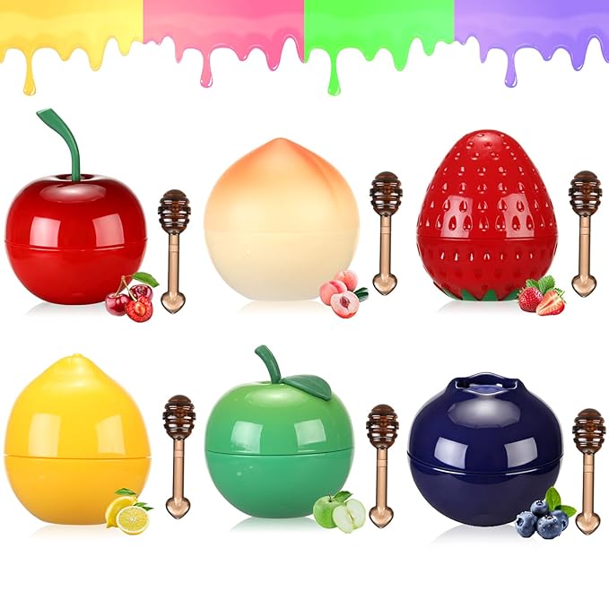 6 PCS Bee Lip Balm Fruit Lip Mask, Teen Girl Stuff, Bulk Gifts for Girls, Cute Fruit Balm with Honey & Vitamin E, Effective Reduces Lip Lines Prevention Dry and Crack Lip