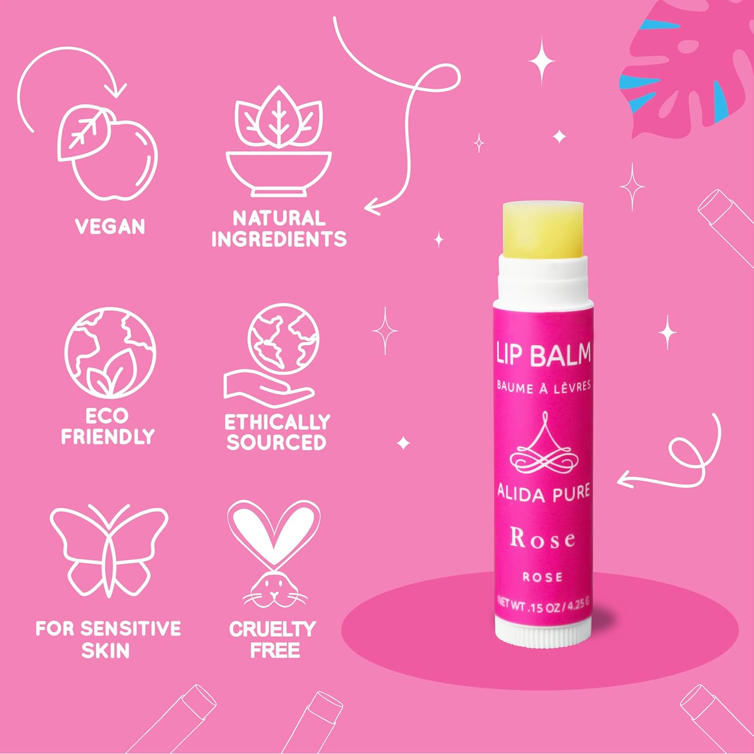 Floral Lip Balm Collection, Vegan Set, Beeswax Free, with Organic Jojoba and Avocado Oil, Vitamin E, Natural Moisturizer for Dry, Chapped or Cracked Lips, 3 Tube Set